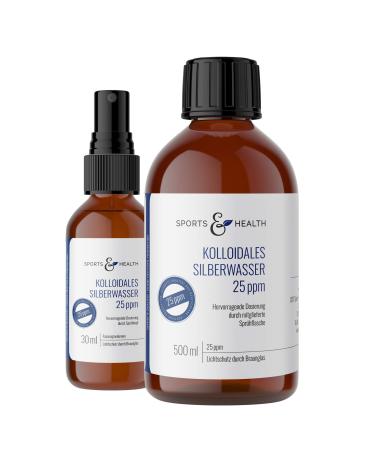 Colloidal Silver - 25ppm Silver + Extra Spray Bottle - 500 ml Brown Glass Bottle - Made in Germany (500 ml) - Colloidal Silver