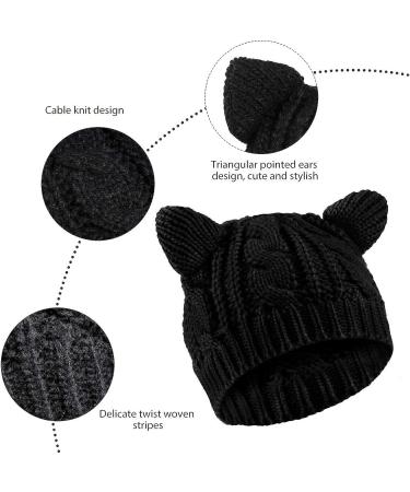 Cute Cat Ear Winter Hat for Women, Girls, Boys, & Teens | Warm Knitted Crochet Christmas Ski Beanie in Black - Buy Online on GoSupps.com
