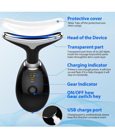 Facial Massager & Neck Red Light Therapy Tool | 7 Color LED Face Sculpting Device for Home Skin Care (Black - Buy Online on GoSupps.com