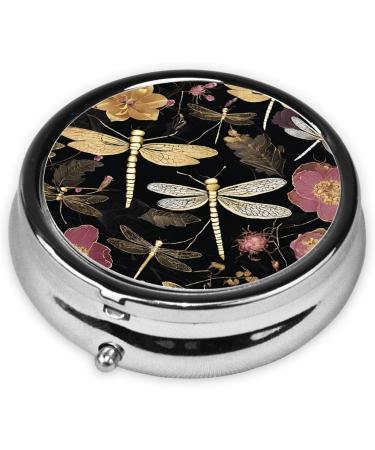 Dragonflies Grey Printed Mini Round Pill Box | 3 Compartment Travel Pill Organizer | Portable Medicine Case for Home & Office - Buy Online on GoSupps.com