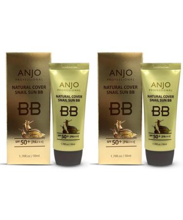 Anjo Snail BB Cream Korean 2 Pack 50ml - Korean BB Cream Professional Skincare - Lightweight, Non-Greasy Mucin Moisturizer - Natural Cover Foundation for Even Skin Tone