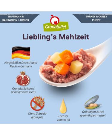 Granatapet Liebling's Meal Turkey & Rabbit Junior - Grain-Free Wet Dog Food (6 x 800g) | Sugar Additive-Free Single Feed - Buy Online on GoSupps.com