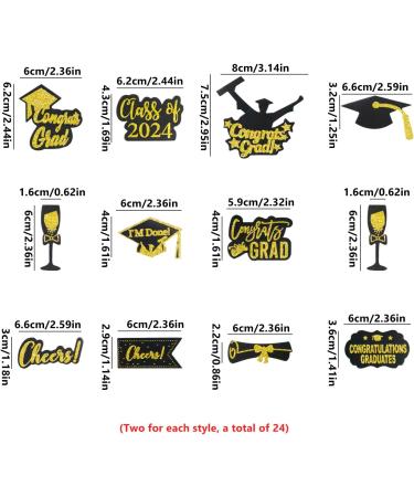 24Pcs 2024 Graduation Cupcake Toppers Graduation Cake Topper Class of 2024 Cake Cake Decorations with Grad Cap Diploma Congrats Grad Sign Black & Gold Graduation Party Supplies Decor A3BYCP - Buy Online on GoSupps.com