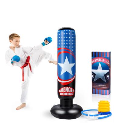 Kids Punching Bag, Inflatable 5 4 Boxing Bag Stand with Air Pump for Practicing Karate, Taekwondo, MMA Kids/Adults