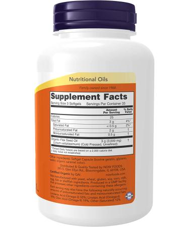 Now Flax Oil 1000mg - Organic Cardiovascular Support - 100 Softgels - Buy Online on GoSupps.com