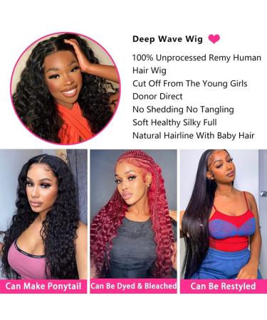 Amanda 13x6 Deep Wave Lace Front Wig 26 Inch - Natural Hairline, Pre Plucked, 180% Density - HD Deep Wave Human Hair Wig for Women - Buy Online on GoSupps.com