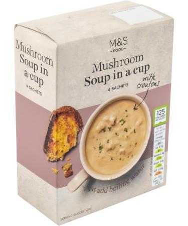M&S Marks & Spencer Instant Mushroom Soup in a Cup Mix with Croutons 125 Calories Per Sachet Vegetarian - Set of 4 Boxes (4x4pk) - Buy Online on GoSupps.com