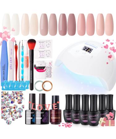 Gellen Gel Nail Polish Kit with U V LED Light 54W Nail Dryer  6 Gel Nail Nude Colors  No Wipe Top Base Coat  Nail Art Decorations  Manicure Tools  All-In-One Manicure Kit  Gentle Nudes Blush Tones