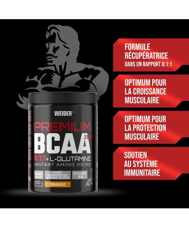 Weider Premium BCAA 8:1:1 + L-Gluamine Orange Taste 500 g With Vitamin B6 Sugar Free Vegan. - Buy Online on GoSupps.com