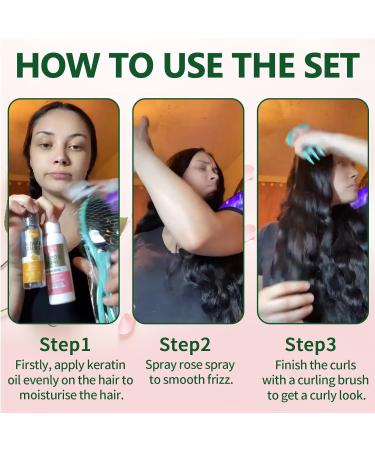 Keratin Protein Hair Serum Anti Frizz Control Repair Hair- Rose Water Spray for Hair Moisturize Anti-Frizz Hair Smooth Products Curly Hair Brush Curl Defining Brush for Shaping Hair Women Men(3PCS) rose spray curl brush-3pcs - Buy Online on GoSupps.com