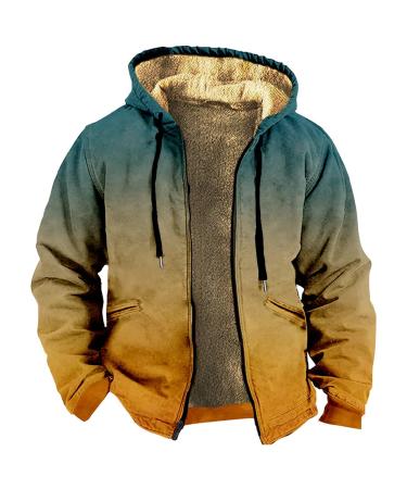 Hanxiulin fleece jacket plush jacket cuddly jacket ceiling hoodie men oversize long -sleeved stand -up collar upperwear loose slim warm bomber jacket coat outerwear winter jacket xl orange