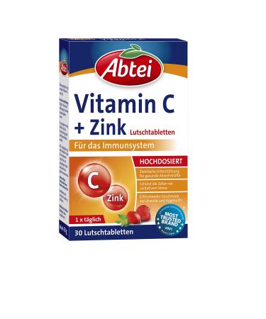 Abbey vitamin C + zinc - valuable vitamin preparation for sucking - to support the immune system and cell protection - gluten -free vegan - 1 x 30 lollipops 30 pieces (1 Pack)