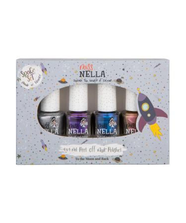 Miss Nella Magic Safari Glitzer Nailack 4 Set: pink red purple & blue removable nail polish especially for children peel-off formula non-toxic water-based and odor-neutral (space)