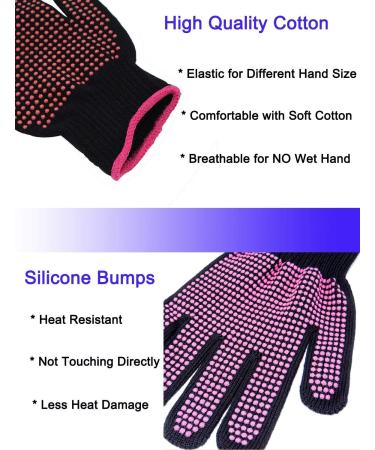 2 Pcs Heat Resistant Gloves for Hair Styling - Silicone Bump, Pink Edge - Curling, Flat Iron, Styling Tools - Buy Online on GoSupps.com