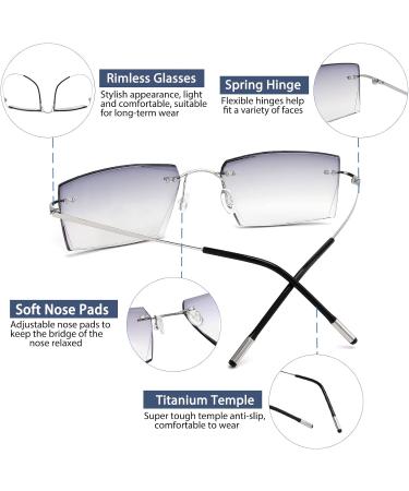 Bifocal Reading Glasses for Men & Women - Rimless Blue Light Blocking Titanium Eyeglasses - Diamond Cut Silver-Grey 1.5x - Buy Online on GoSupps.com