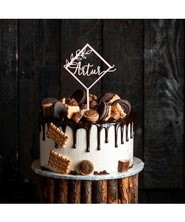 Personalized Wooden Cake Topper - Custom Name Decoration for Birthday Wedding Baptism & Communion (Square) - Buy Online on GoSupps.com
