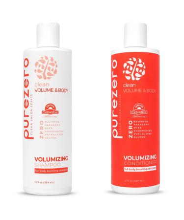 Purezero Volumizing Shampoo and Conditioner Set - For Fine Hair - Add Volume & Body - Zero Sulfates/Parabens/Dyes -100% Vegan & Cruelty Free - Great For Color Treated Hair
