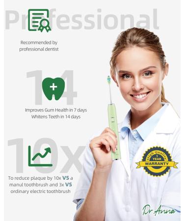 7am2m Sonic Electric Toothbrush with 6 Brush Heads for Adults and Kids Wireless Fast Charge One Charge for 60 Days 5 Modes with 2 Minutes Built in Smart Timer Electric Toothbrushes(Green) No Travel Case Green - Buy Online on GoSupps.com