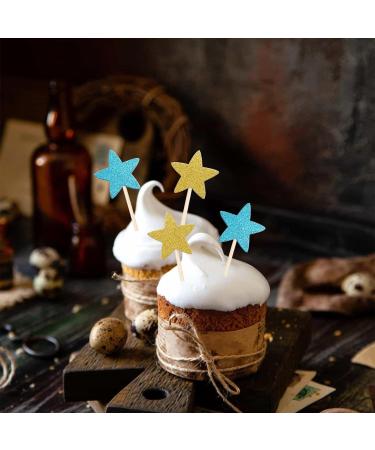 Pistha 50 Pcs Star Cupcake Toppers Glitter Twinkle Star Cupcake Picks for Wedding Baby Shower Birthday Party (Gold & Blue) - Buy Online on GoSupps.com