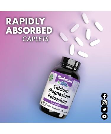 Bluebonnet Calcium Magnesium Potassium Supplement for Women & Men - Supports Healthy Bones - Calcium 1000mg Mineral Supplement Chelate Form - Non-GMO Vegan Gluten-Free 90 Caplets Unflavored 90 Count (Pack of 1) - Buy Online on GoSupps.com