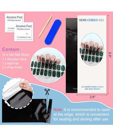 Ceboic 22-Piece Half-Hardened UV Gel Nail Stickers - Black & Green Sequin Full Wraps Self-Adhesive Salon Quality for Women & Girls - Buy Online on GoSupps.com