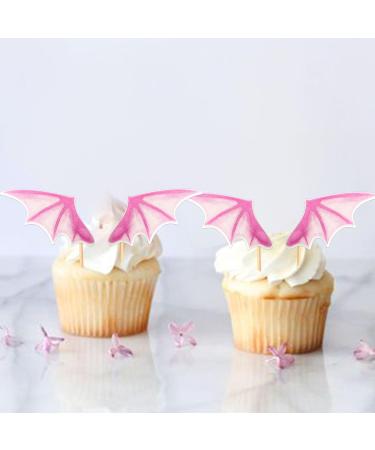 24 Pink Dragon & Bat Wing Cupcake Toppers | Dinosaur Themed Party Accessories | Dragon Birthday Decoration - Buy Online on GoSupps.com