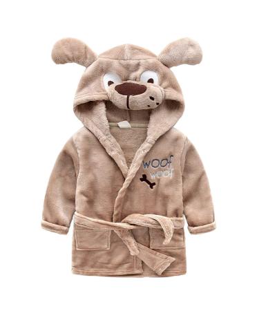 Baby boys & girls unisex bathrobe 0-24 months soft plush flannel fleece hooded bathrobe plush animal face bathrobe for babies toddlers newborn 6-12 months dog brown