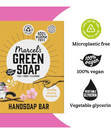  Marcel's Green Soap Marcel's Green Soap - Vanilla & Cherry Blossom Hand Soap Stick - Hand Soap - 100% Eco Friendly - 100% Vegan - 97% Biodegradable - Pack of 6 - - Buy Online on GoSupps.com