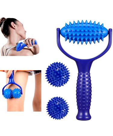 Wavata 3 pieces Massage balls Massage Roller massage roller with knobs massage roller back hedgehog ball foot massage massage roller with handle for legs back arm shoulders muscle pain (blue) - Buy Online on GoSupps.com