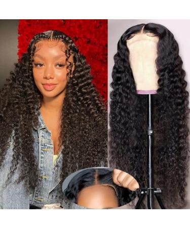 Wear and Go Glueless Wig Precut Lace Curly Lace Front Wig Human Hair 5x5 Lace Closure Wigs Human Hair Wear and Go Glueless Lace Wig for Beginners 180% Density 20Inch Deep Curly Lace Closure Wigs Human Hair 20 Inch Natura...