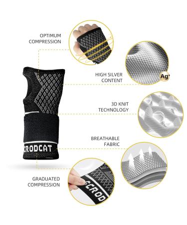 Buy Scrodcat Silver Wrist Compression Band - Pain Relief for Carpal Tunnel & Arthritis - Adjustable Thumb Loop - Unisex M - 1 Pair - Buy Online on GoSupps.com