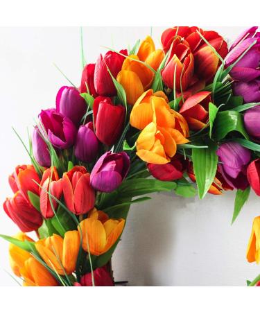 20-Inch Tulip Wreath | Handmade Artificial Floral Garland for Spring & Weddings | Front Door & Home Decor - ZY934541P16F8 - Buy Online on GoSupps.com