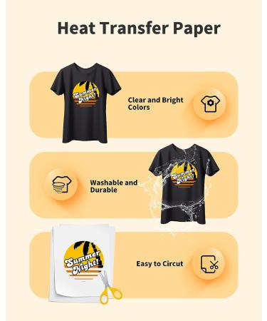 Hiipoo Heat Transfer Paper 8.5x11 - 10 Sheets Printable Iron-on Transfer Paper for Dark T-Shirts - Washable Inkjet Printer Transfer Paper - Buy Online on GoSupps.com