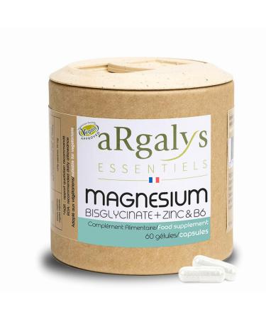 Magnesium Bisglycinate + Vitamin B6 + Zinc Bisglycinate | Combat Fatigue - Stress | High Content 300mg/d & Bioavailability | 60 Capsules - Vegan | Made in France | Argalys Essentials