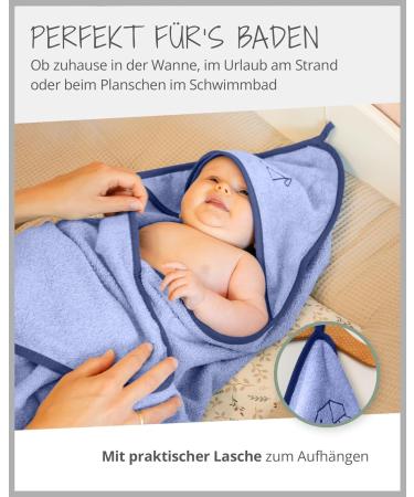 Ullenboom Hooded Towel for Babies - 100% Cotton Oeko-Tex Certified 75x75 cm Blue Bath Towel & Bathrobe for Kids Up to 3 Years - Buy Online on GoSupps.com