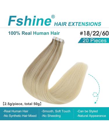 FSHINE Balayage Real Hair Extensions - 20pc Tape-In Seamless Blonde Ombre 35cm #18/20 Remy Hair Weft - Buy Online on GoSupps.com