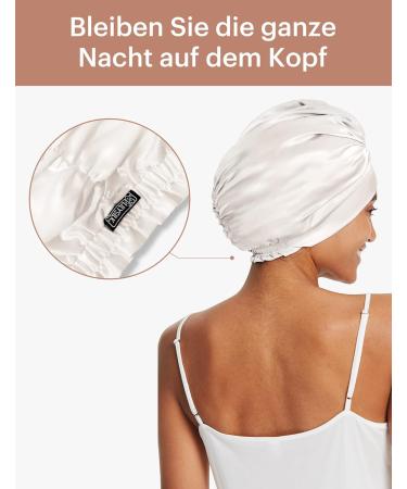 Lilysilk 100% Mulberry Silk Sleep Cap for Curly Hair - 19 Momme Bonnet for Women - Natural White Night Headgear with Elastic Band - Buy Online on GoSupps.com
