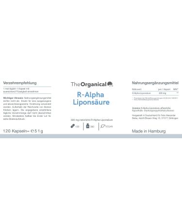Theorganical R-Alpha Lipoic Acid 300mg - 120 Capsules | Natural & Made in Hamburg | Maximum Effect - Buy Online on GoSupps.com