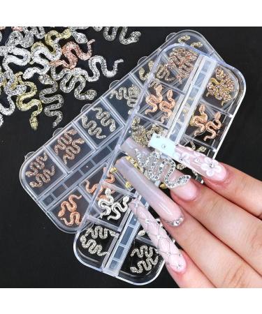 24pcs 3D Snake Nail Charms with Rhinestones - Gold & Silver Alloy Nail Gems for DIY Nail Art | Shiny Metal Snakes Jewelry Making Kit - Buy Online on GoSupps.com