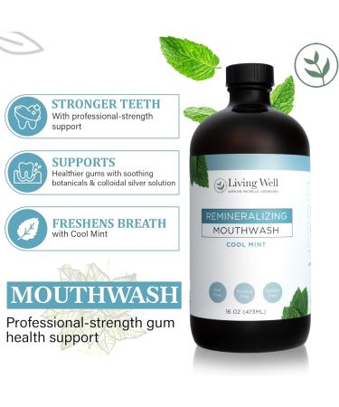 Living Well with Dr. Michelle Cool Mint Remineralizing Mouthwash | Hydroxyapatite & Colloidal Silver Formula | Alcohol-Free | Fluoride-Free Mouth Rinse - Buy Online on GoSupps.com
