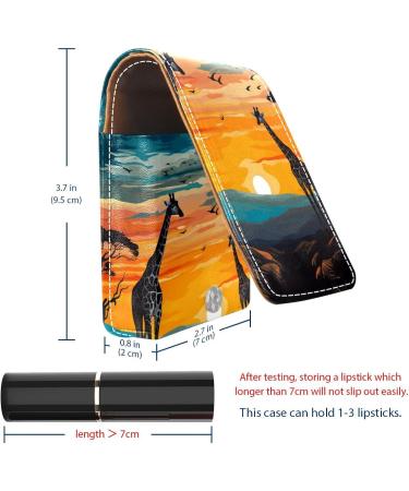 Travel Lipstick Organizer Case | Portable Makeup Bag with Mirror | Africa Sunset Giraffes Design | Shop Now - Buy Online on GoSupps.com