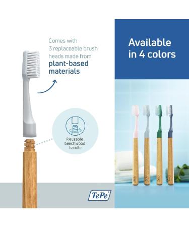 TEPE Choice Soft Toothbrush - Dental Toothbrush with 3 Replaceable Heads - Gray - Ideal for Gentle Teeth Cleaning - International Shipping Available - Buy Online on GoSupps.com