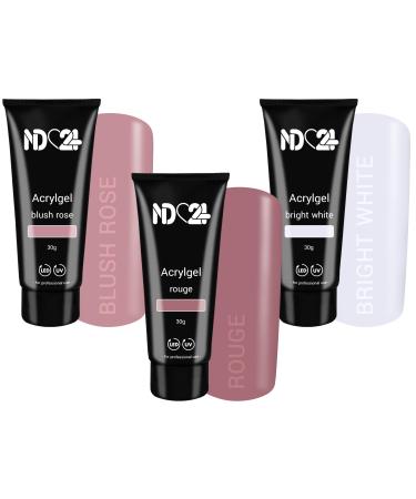 Poly Acrylic Gel Tube Set Babyboomer - Blush Rose + Rouge + Bright White (3 x 30g)