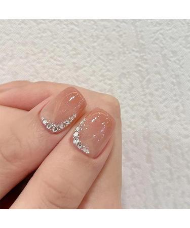 Nude Gradient Short Square Press On Nails - 24Pcs with Glue and Acrylic Diamond - Fashion False Nails for Women and Girls - Buy Online on GoSupps.com