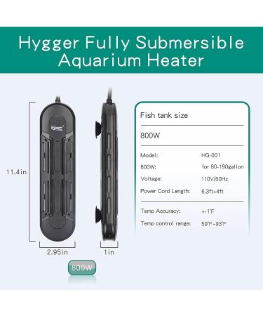 hygger Fully Submersible Aquarium Heater with External Temperature Display Controller Upgraded Double Tubes Quartz Heating Element 800W for 80-190 Gallon Suitable for Marine and Freshwater Tank 800W for 80 190 Gallon - Buy Online on GoSupps.com