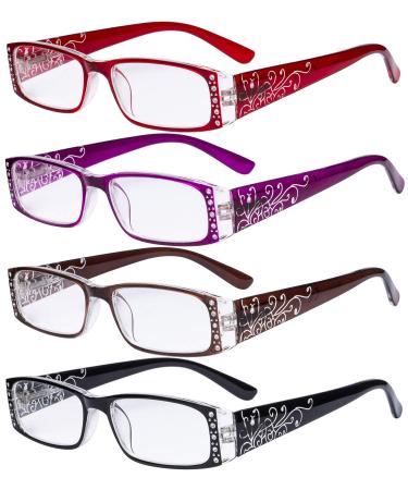 Eyekepper 4 Pack Women's Laser Pattern Reading Glasses - Floral Pattern Reading Glasses with Crystals for Women +1.75 +1.75 4 Pack Mix - Buy Online on GoSupps.com