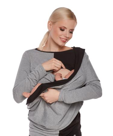 Be!Mama 2in1 silence scarf wrap soul made of cotton breastfeeding cloth for discrete breastfeeding neckerchief turning scarf - color selection unit size gray/black