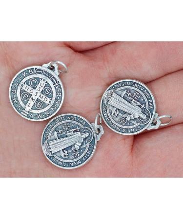 St. Benedict Medal Pendant Pack of 10 - 3/4 Inch Round Silver Oxidized Medals - Catholic Jewelry, Made in Italy - Buy Online on GoSupps.com