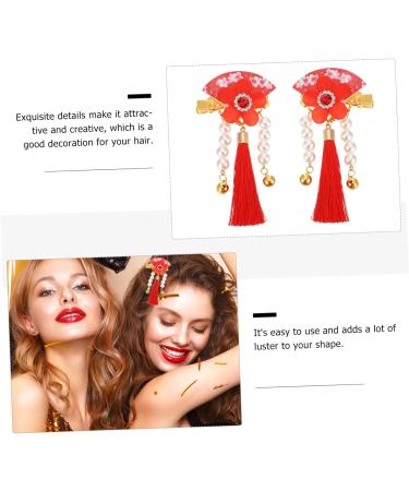 minkissy 1 Pair Hair Accessories Children Tassel Hair Clip Han-style Hair Clip Wedding Hair Clips New Year Floral Hair Clips Hair Pin Hair Styling Grip Issue Card Zinc Alloy Pearl - Buy Online on GoSupps.com