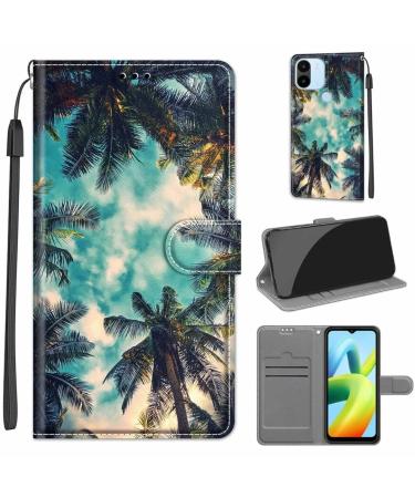 Domintell for Xiaomi Redmi A1 + Plus 4G Wallet Case Coconut Tree Xiaomi Redmi A2 + Plus Painted PU Leather Cover Card Slots Magnetic Stand Flip Case with Wrist Starp